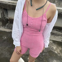 fts summer streetwear 2022 one piece playsuit bodysuit sexy backless hip lift casual pink jumpsuit for women