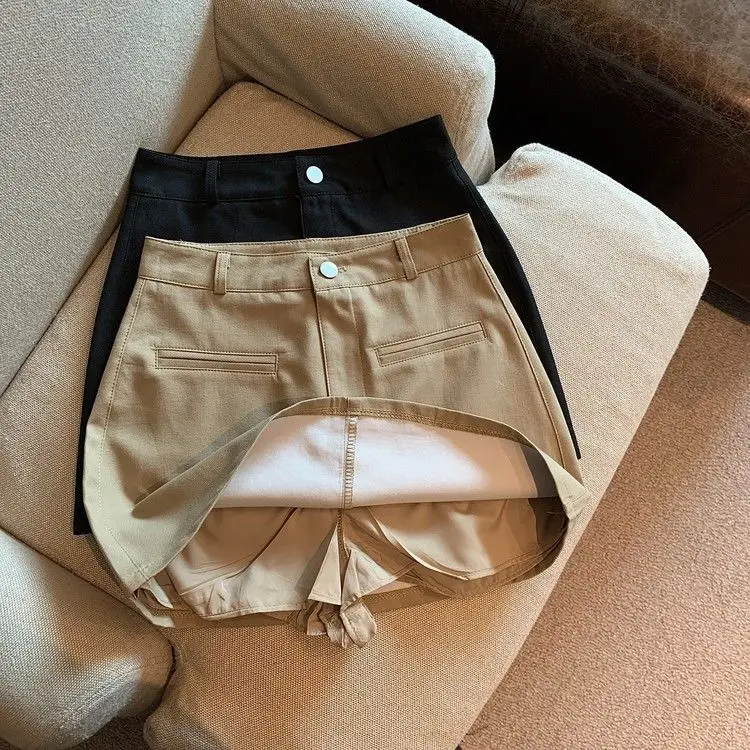High waist thin loose hot girl skirt female summer retro tooling short  bag hip A-line skirt  Casual  Solid  Straight