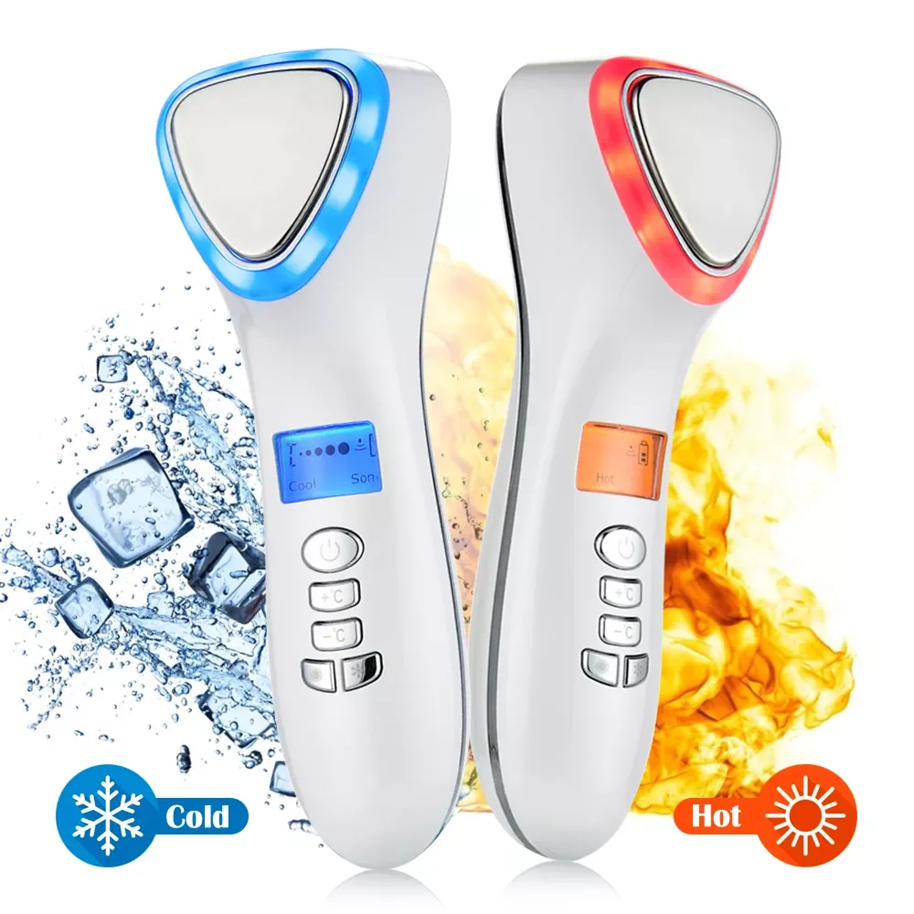 

LED Light Beauty Devices Hot Cold Hammer Skin Rejuvenation Ultrasonic Vibration Massager Face Lifting Tool Machine Cryotherapy