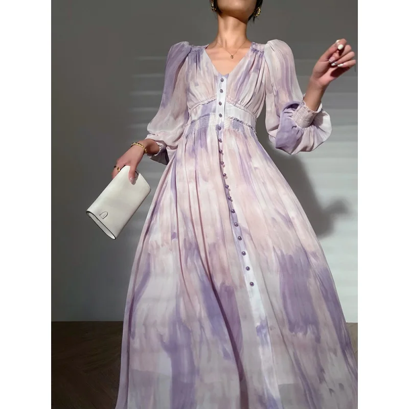 

New Summer Dress Woman 2023 Trendy Long Sleeve Dresses Retro V Neck Elegant Women's Dresses For Wedding Plus Sizes Long Dress