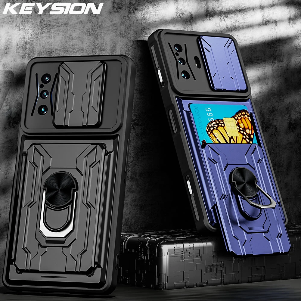 

KEYSION Shockproof Case for Xiaomi Poco F4 GT F3 5G Card Slot Bag Camera Protection Phone Back Cover for Redmi 10 K50 K40 Gaming