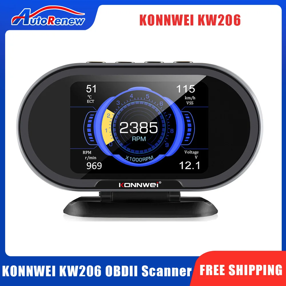 

Бортовой компьютер KONNWEI KW206 OBD2, Автомобильный цифровой компьютер, Дисплей OBDII, сканер, датчик расхода топлива, воды, температуры