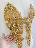 heavy rhinestone gold applique elegant french bead crystal flower patch for bodice couturewedding dress