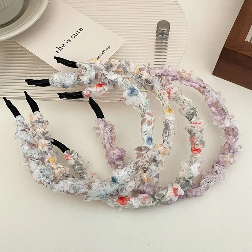 

Temperament Party Make up Lace Floral Pearls Hairband Women Hair Accessories Korean Style Headband Fold Cloth Hair Hoop