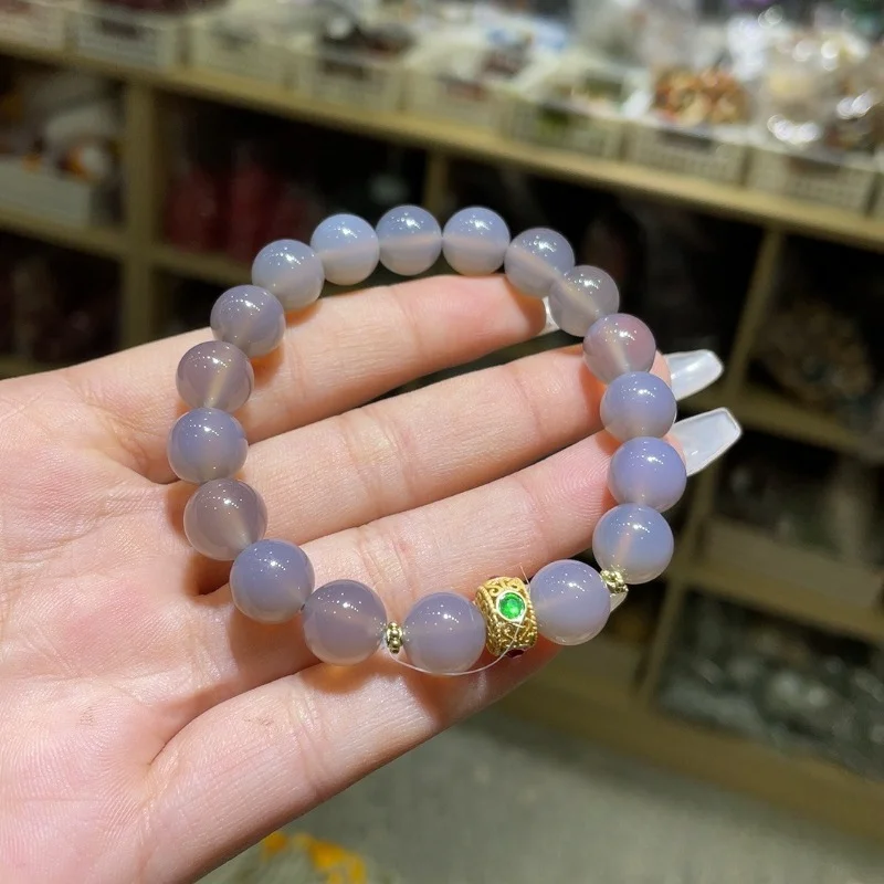 Дымчато-фиолетовый браслет из агата новый китайский халцедон Женский Круглый с