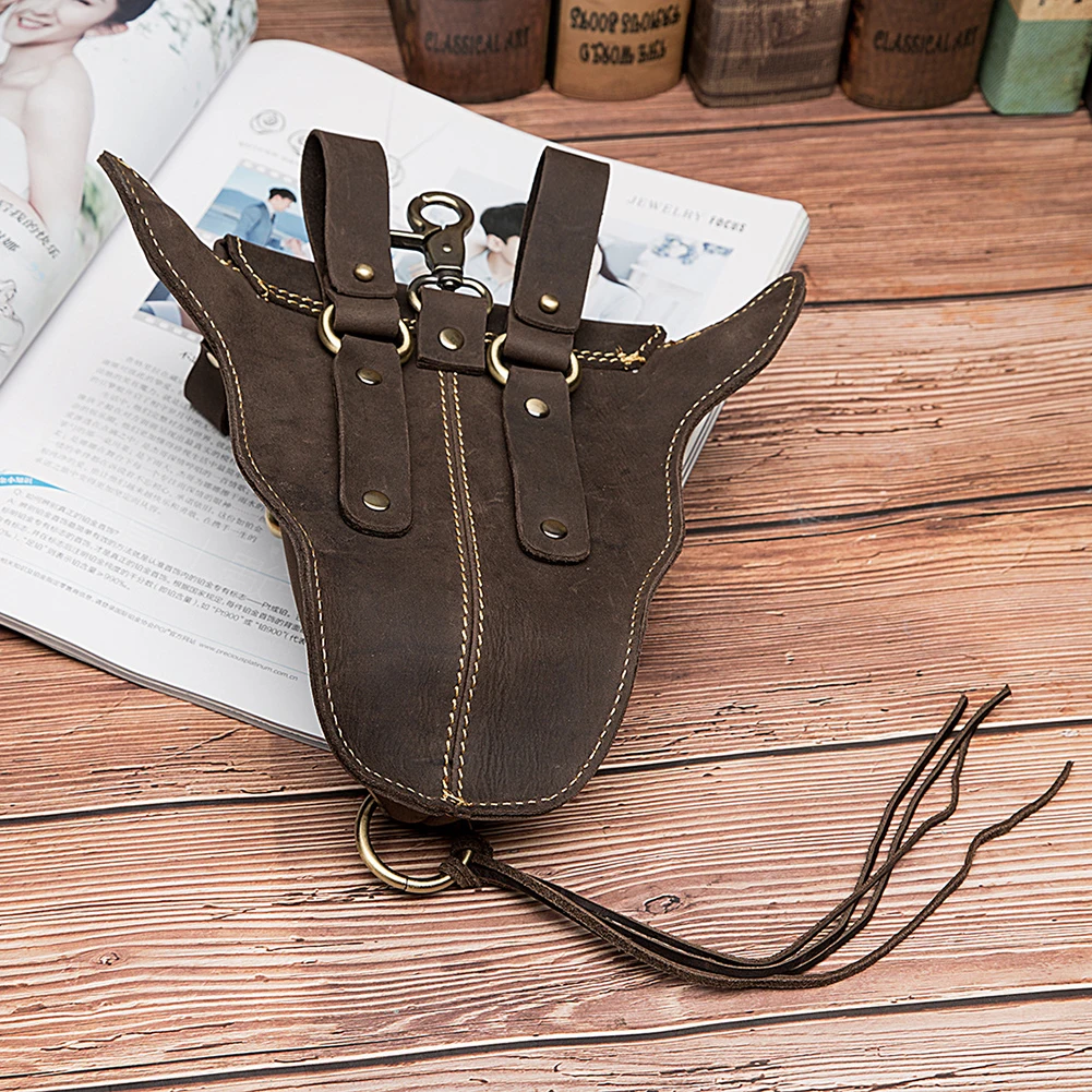 

Retro Leather Bull-Head Men Waist Bag Personalized Coin Purse Phone Case For Men Daily Use