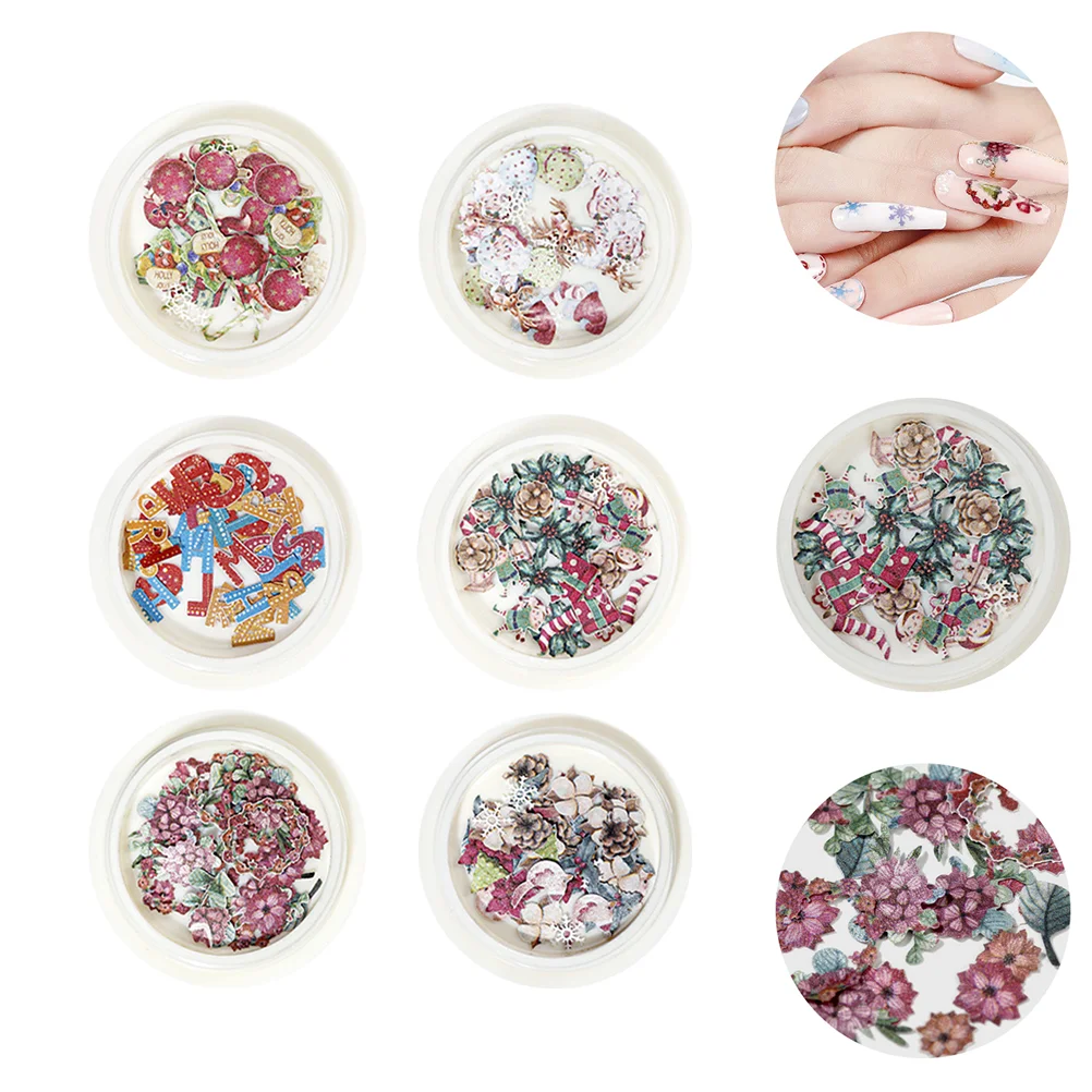 

6 коробок, рождественские патчи из древесной целлюлозы, наклейки для ногтевого дизайна, аксессуары для дизайна ногтей