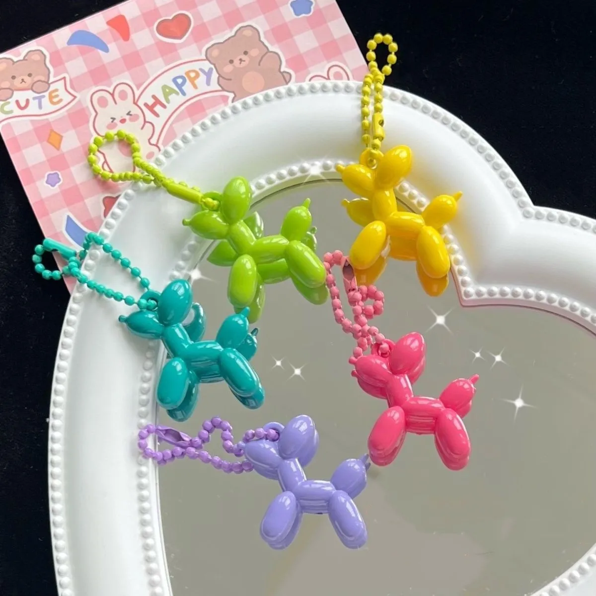 

kawaii Ins Balloon Dog Keychain Soft Rubber PVC Three-Dimensional Exquisite Gift Punk DIY Pendant Girl Car Key Ring Chain