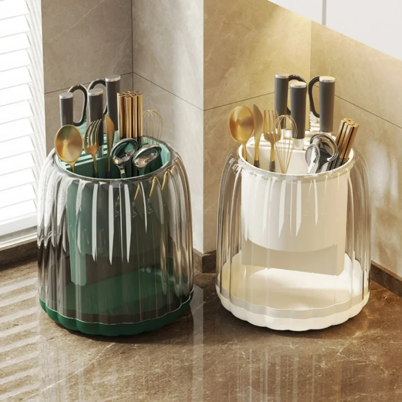 

Home Kitchen Storage 360° Rotation Knife Holder Stand Multifunctional Cutlery Storage Box Drainable Oil Resistant Kitchen Tools
