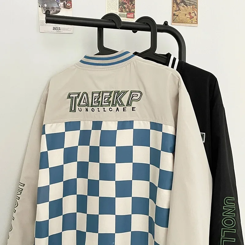 Клетчатая повседневная куртка свободного кроя с цветными блоками в гонконгском