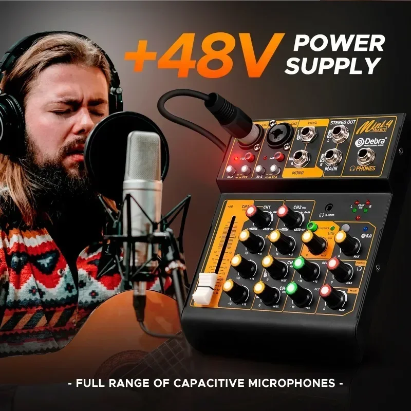 Металлический микшер аудиоинтерфейса Mini4 с Bluetooth OTG 48 В эффект задержки питания