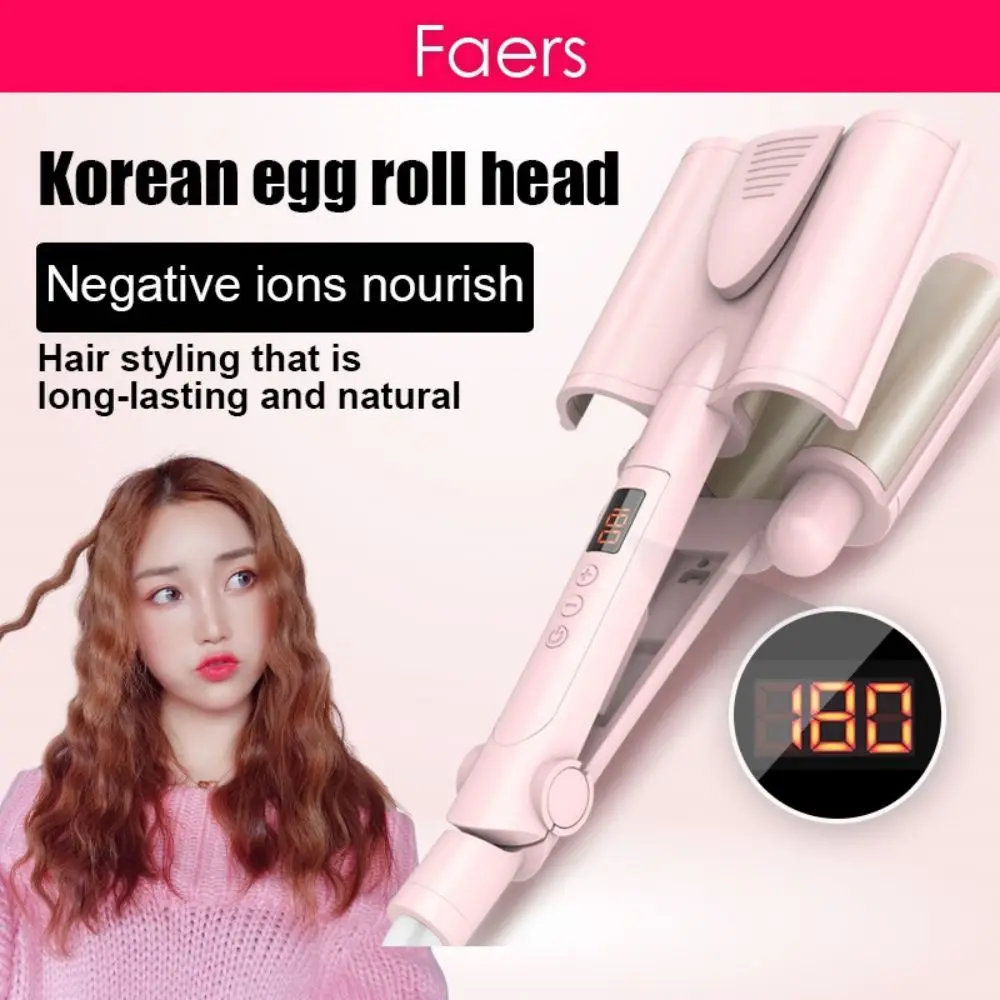 

LED Display Ceramic Triple Barrels Big Wave Hair Curler Deep Wavy Curler Egg Roll Electric Plate Clip Anti-scald Hairstyler Tool