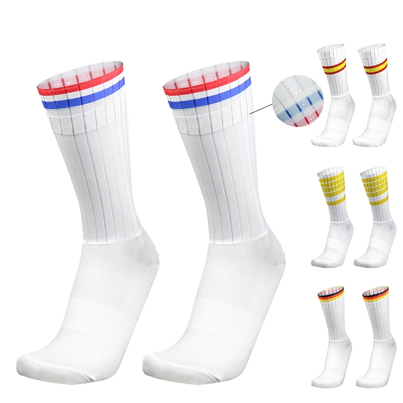 Pro Team Aero Striped Cycling Socks Non-Slip Seamless Silicone Running Sports Road Bike Socks