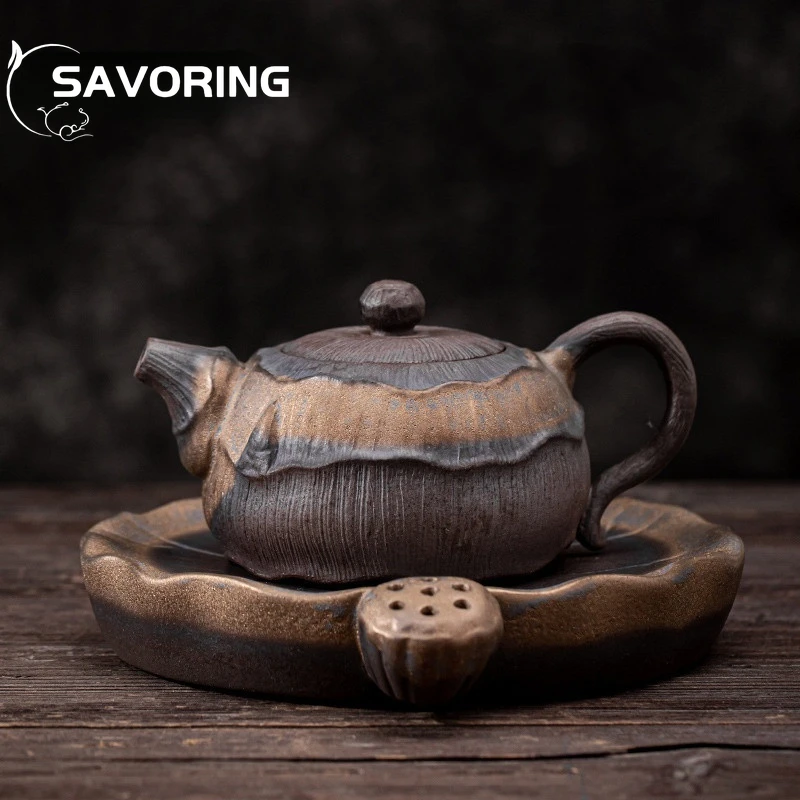 

Японский позолоченный Железный глазурь Лотос с ручкой для благовоний керамический горшок кунг-фу чайный горшок одинарный чайник ручной прибор для приготовления чая пуэр