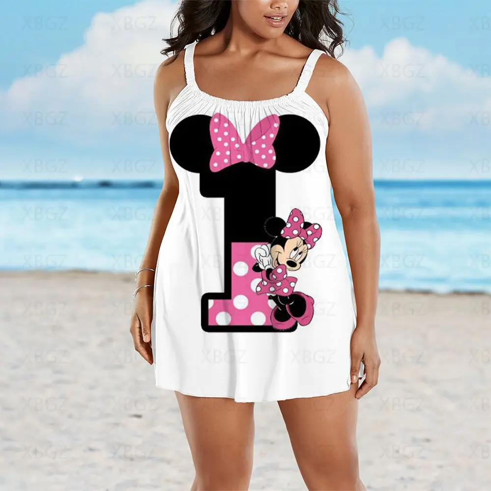Elegant Dresses for Women Plus Size Summer Outfits Boho Chic Woman Dress Loose Cartoon 2022 Sleeveless Mickey Sexy Disney Beach