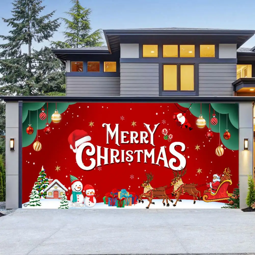 

Garage Door Christmas Garage Door Decoration Snowman Santa Claus Elk Gift Box Print Christmas Backdrop Festive Holiday Party