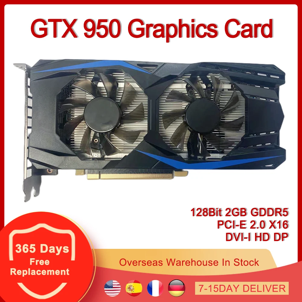 Графическая карта GTX 950 2 0 бит ГБ GDDR5 видеокарты HD DVI-I DisplayPort PCI-E 128 X16 для NVIDIA Geforce GTX950