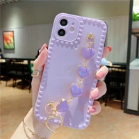 glossy candy love heart frame wrist chain phone case for iphone 13 pro max xr xs max x 7 8 plus silicone protective cover