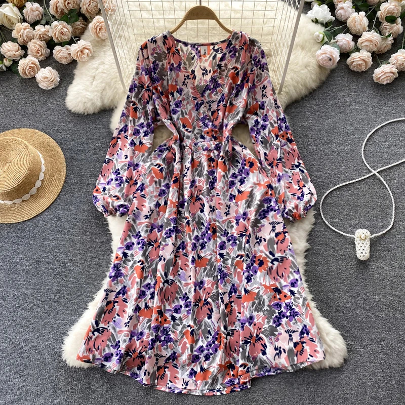 

VANOVICH темпераментная Талия Тонкий Модный Принт V-образный вырез летнее Новое Женское шифоновое длинное ТРАПЕЦИЕВИДНОЕ ПЛАТЬЕ с французским...