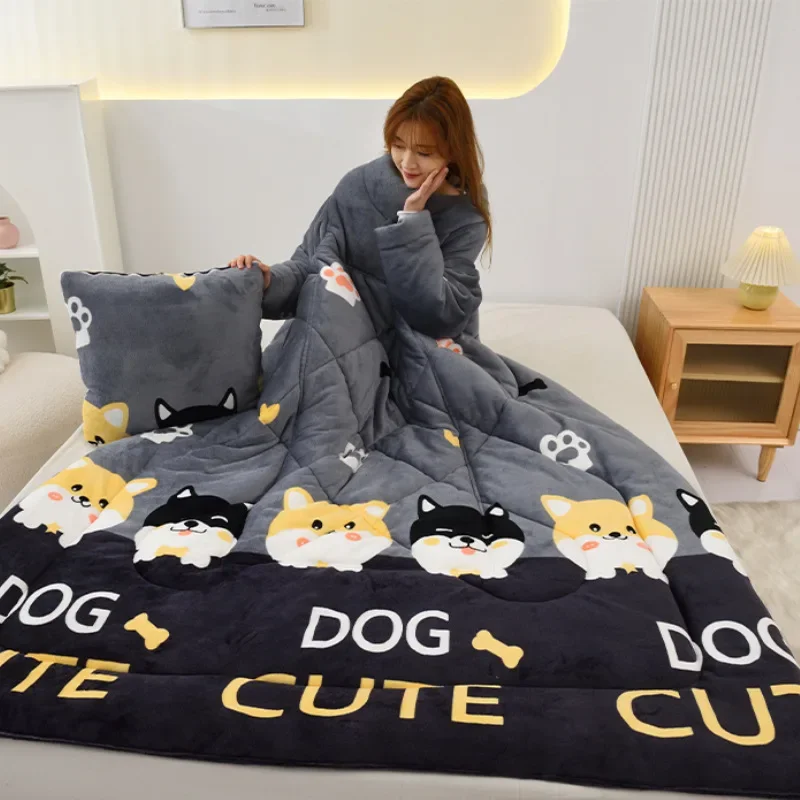 

Lazy Person Quilt with Sleeves Children's Kick Resistant Quilt Winter Single Person Wearable Multifunctional Sofa Pillow Quilt