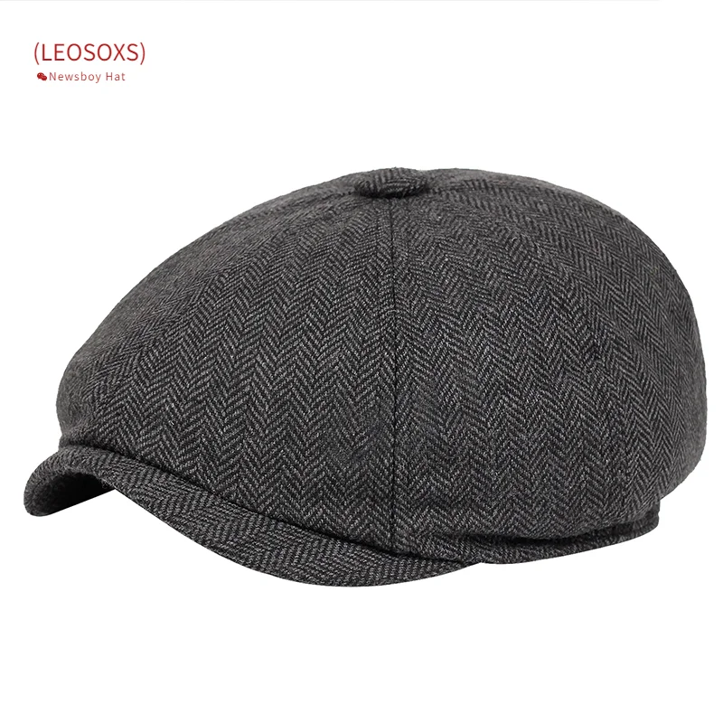 

Newsboy Hat Men Beret Dark Grey Celebrity Caps Vintage Tweed Peaky Blinders Berets Flat Peaked Cap Street Hats for Men Women