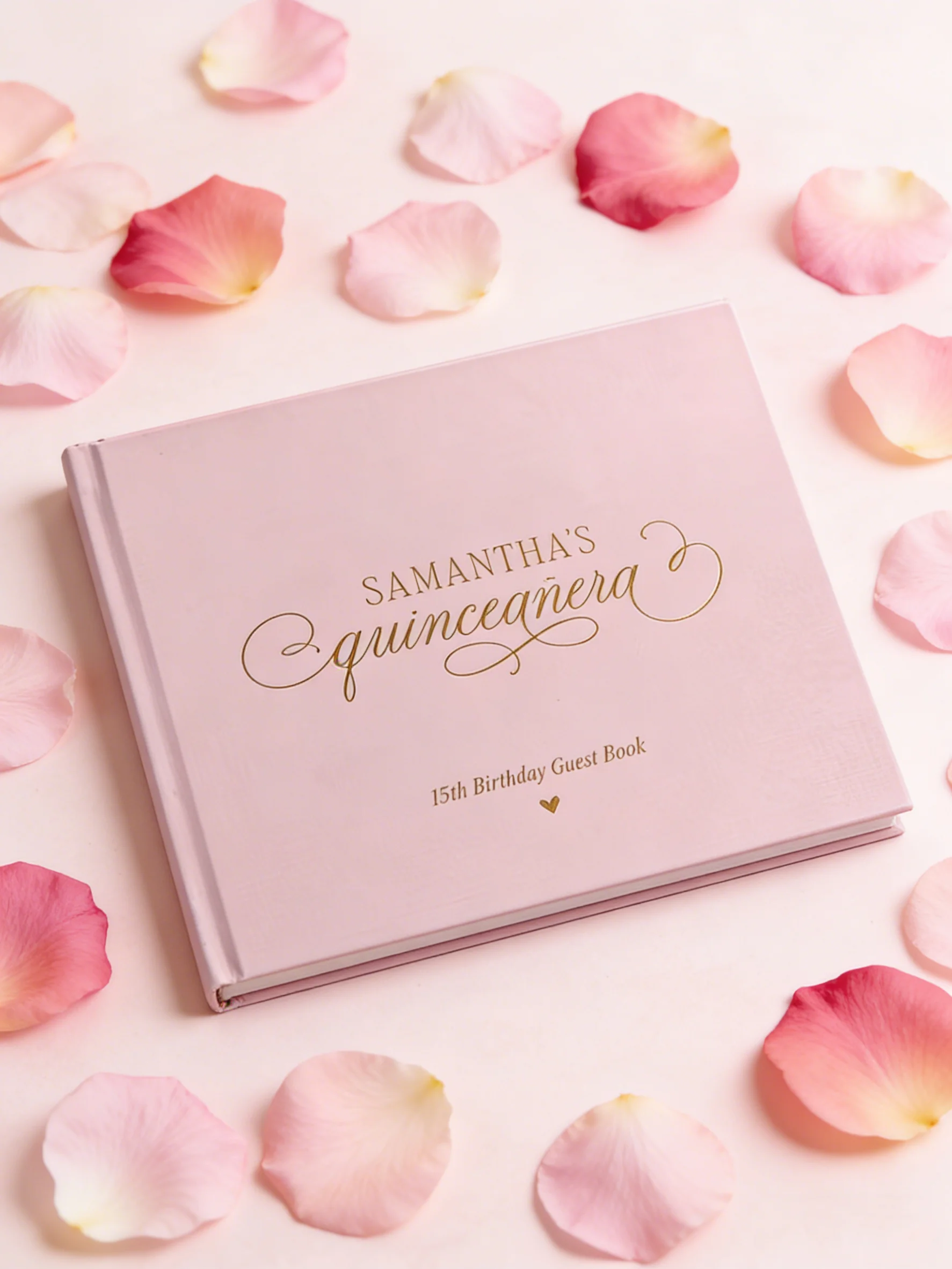 Фото Элегантная гостевая книга для Quinceañera с фольгированным оформлением, идеальная книга для записи гостей на вечеринку в честь 15-летия, идеи подарков для Quinceanera. №1