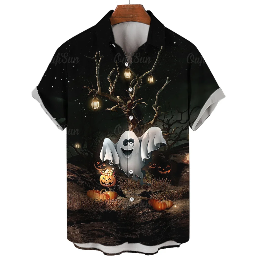 

Vintage Shirts For Men Halloween Printed High-Quality Men'S Clothing Summer Casual Short Sleeve Loose Oversized Shirt And Blouse