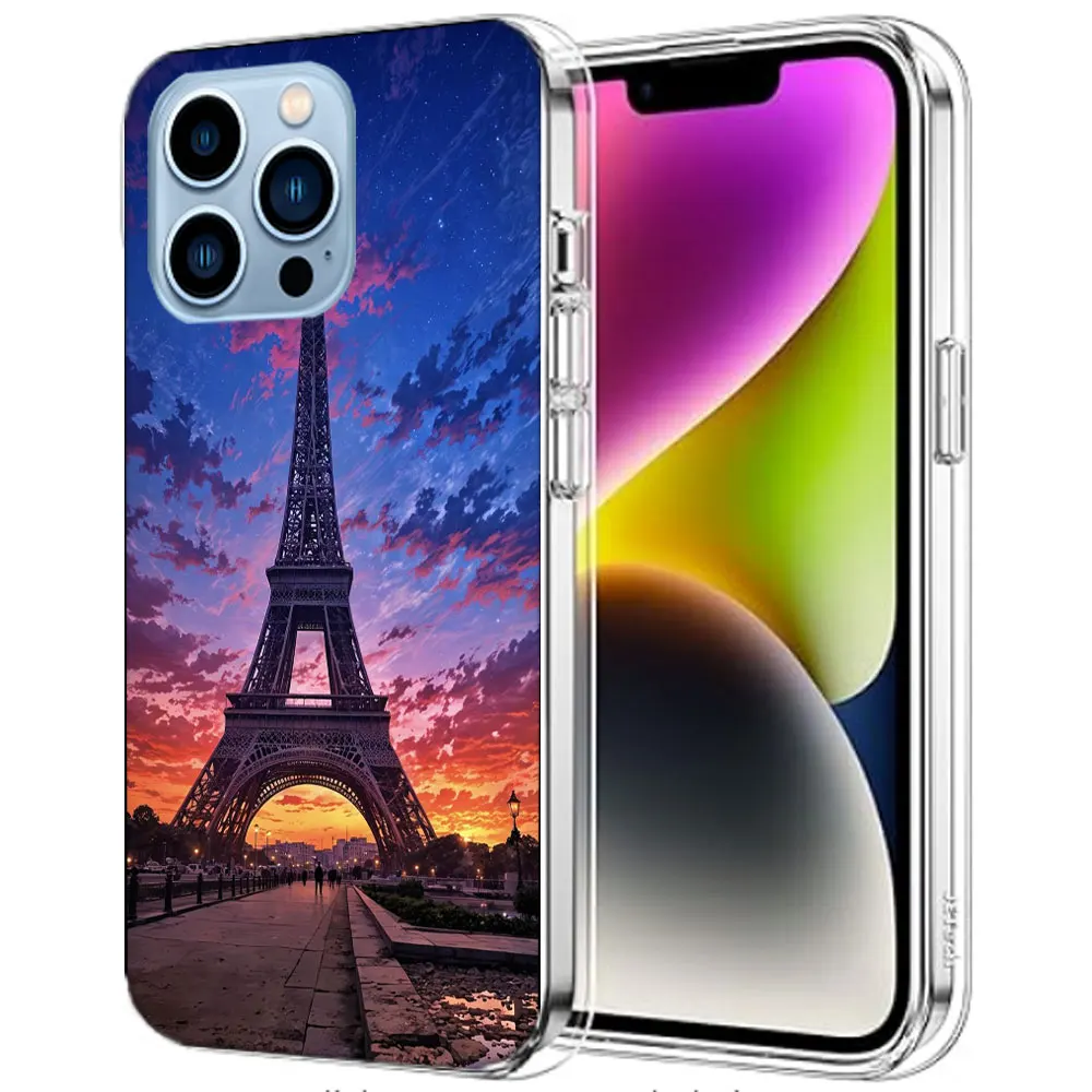 Фото Чехлы для телефонов с изображением Эйфелевой башни для iPhone 17E, 16E, 17 Air, 16 Pro Max, 15 Pro, 14 Plus, 11, 13, 12 Mini. Совместимые чехлы-накладки. №3