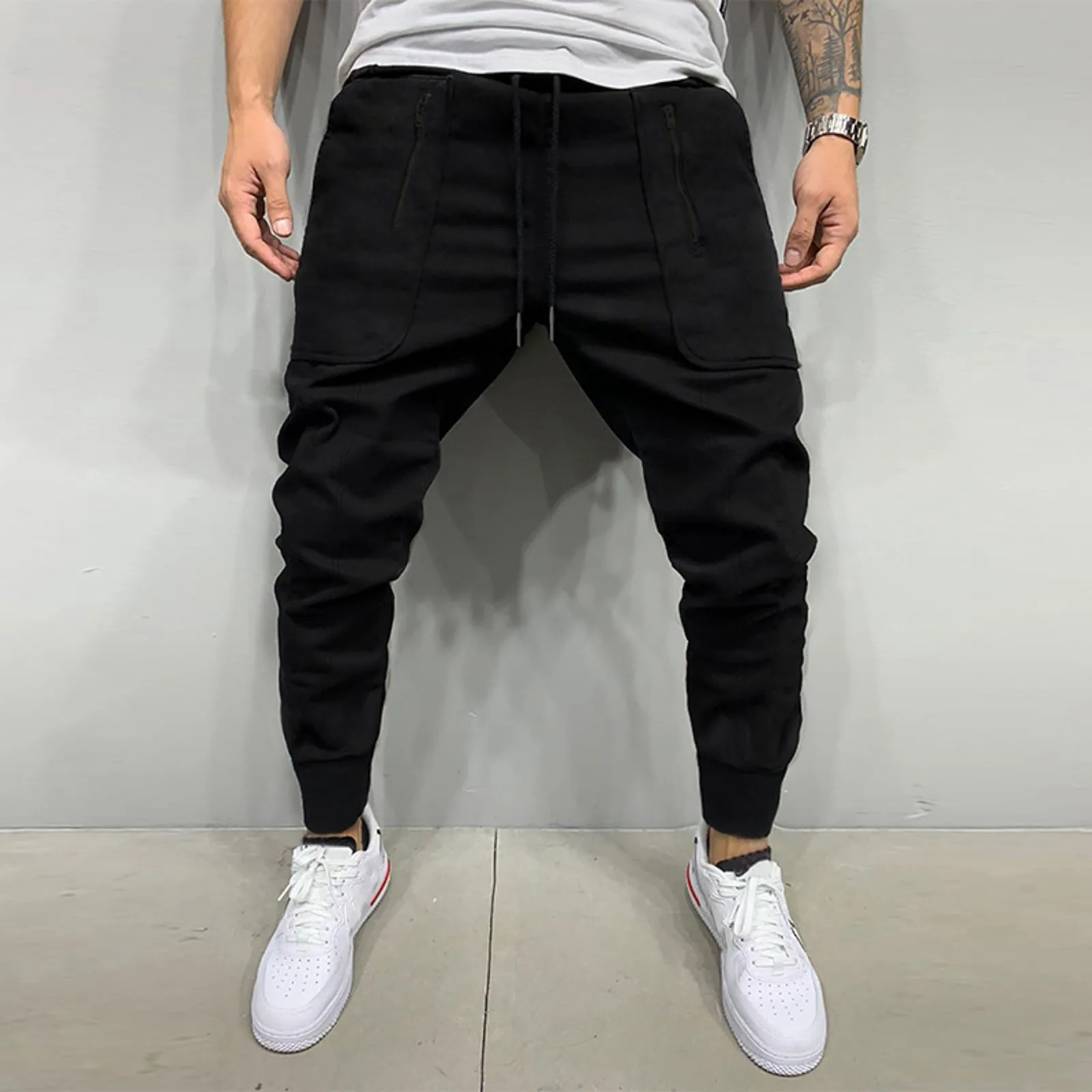 

Mens Casual Sports Thickened Pants Pocket Zipper Cotton Large Sanitary Pants