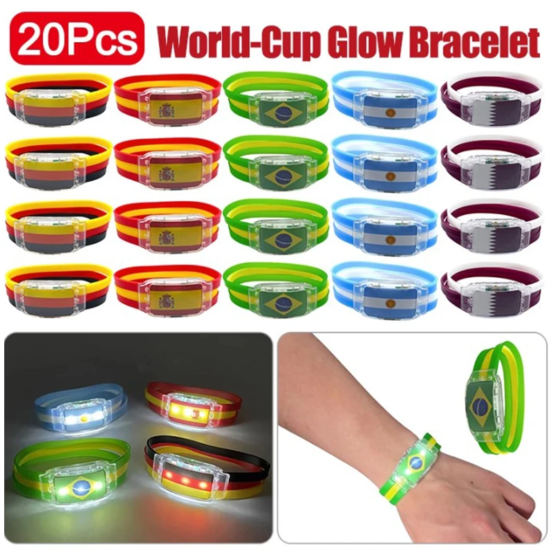 

10/20Pcs LED Illuminated Cheering Bracelet Silicone Soccer Match Glowing Wristband with Button LightUp Football Team Cheer Prop