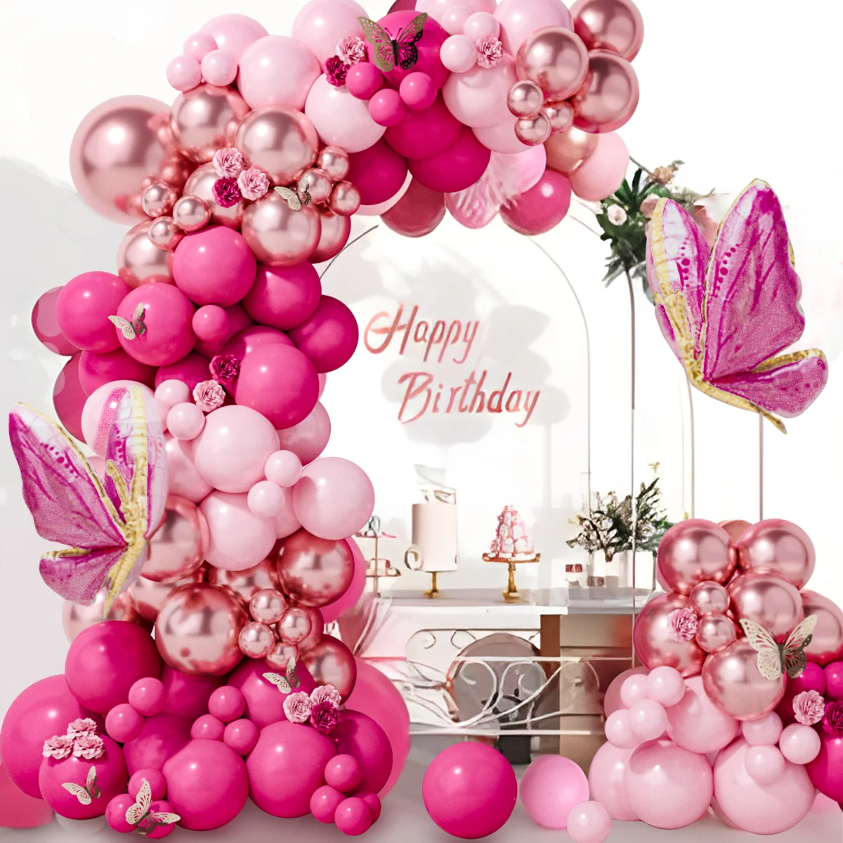 Воздушные Шары Розового Золота-наполненные Воздушным Декором В Виде Бабочки