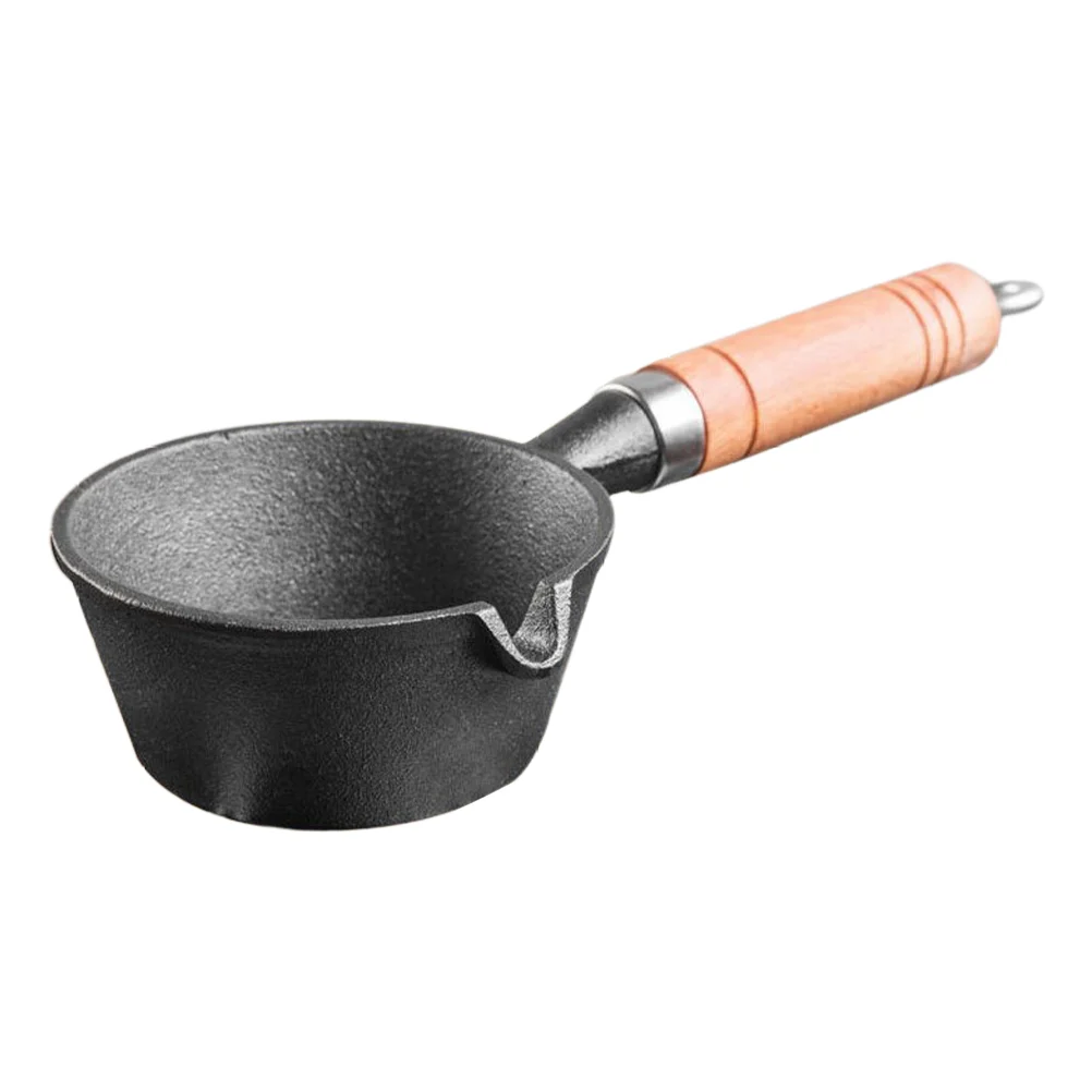 

Cast Iron Pan Butter Warmer Pot Mini Egg Frying Pan Iron Soup Sauce Pan Boiling Melting Pot Food Pot Stockpot Wood Handle