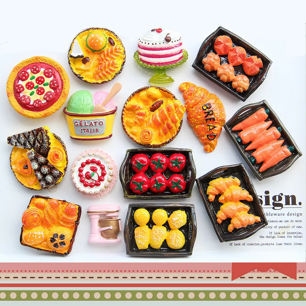 

New Simulation of Croissant Burger Cake Resin Big Food Play DIY Refrigerator Sticker Accessories Refrigerator Magnets