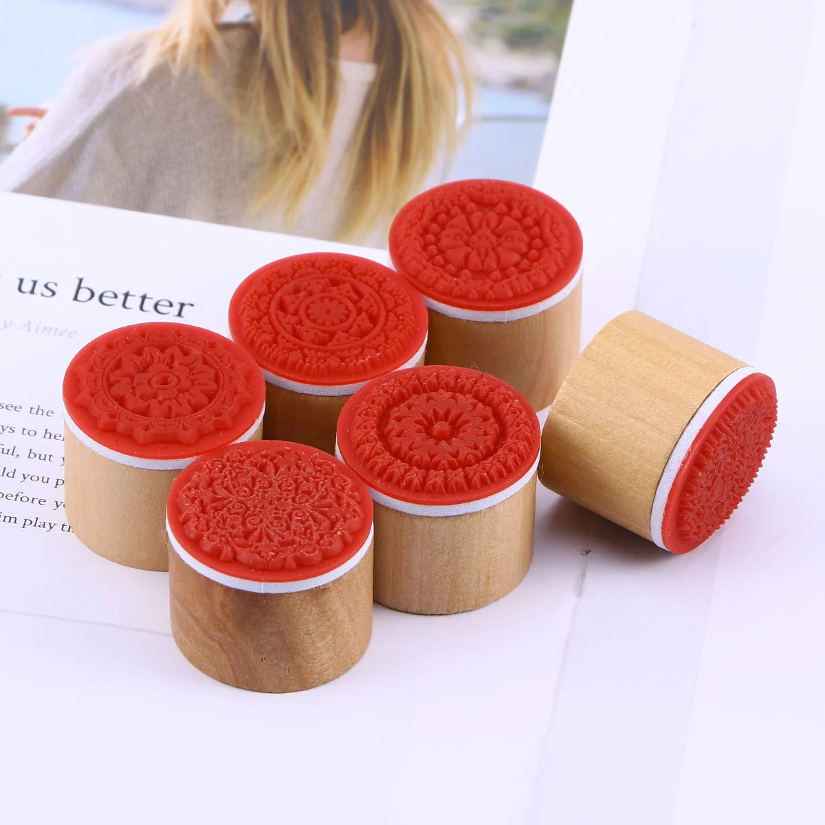

Stamps Wooden Rubber Round Wood Stamp Floral Flowers Vintage Traditional Decorative Scrapbooking