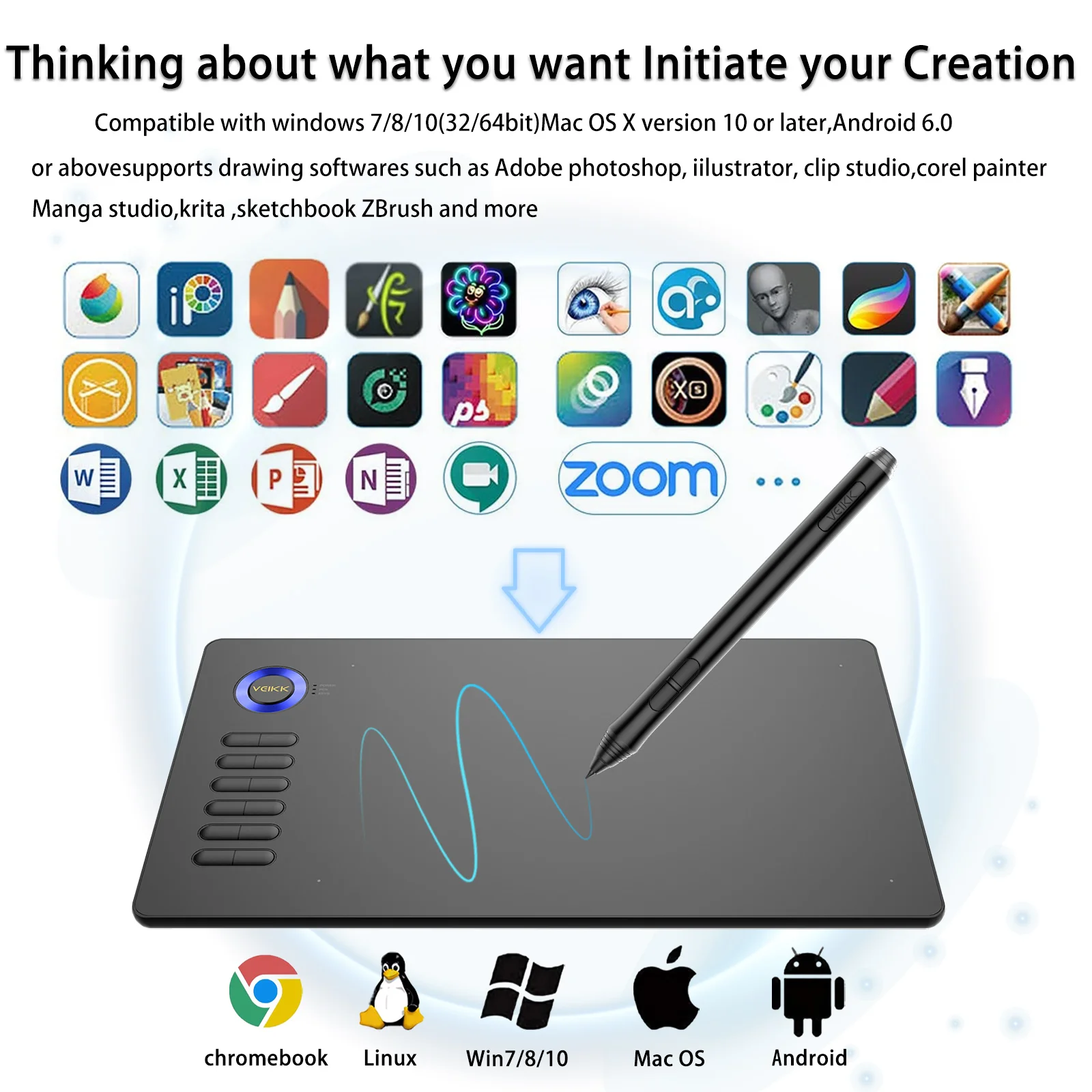 VEIKK A15 10 x 6 Inch Graphics Drawing Tablet with 12 Shortcut keys 8192 levels 60 Degrees Tilt for Windows mac Android to Draw |