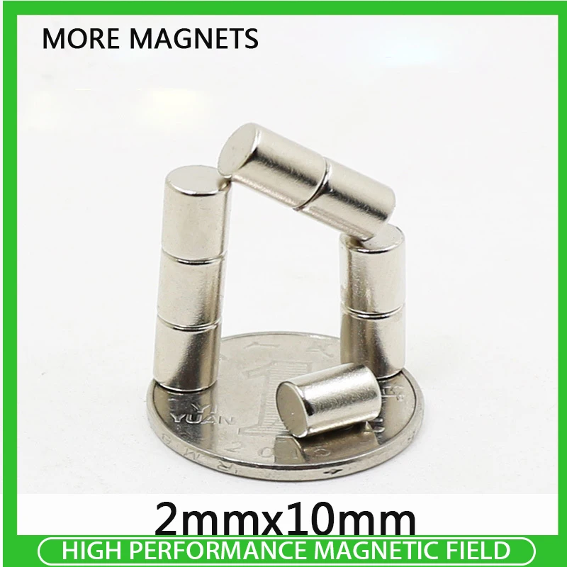 

20~1000PCS Small mini Round Magnet 2x10mm Long Powerful Magnet 2mm x 10mm Permanent NdFeB Strong Magnet Disc 2*10mm