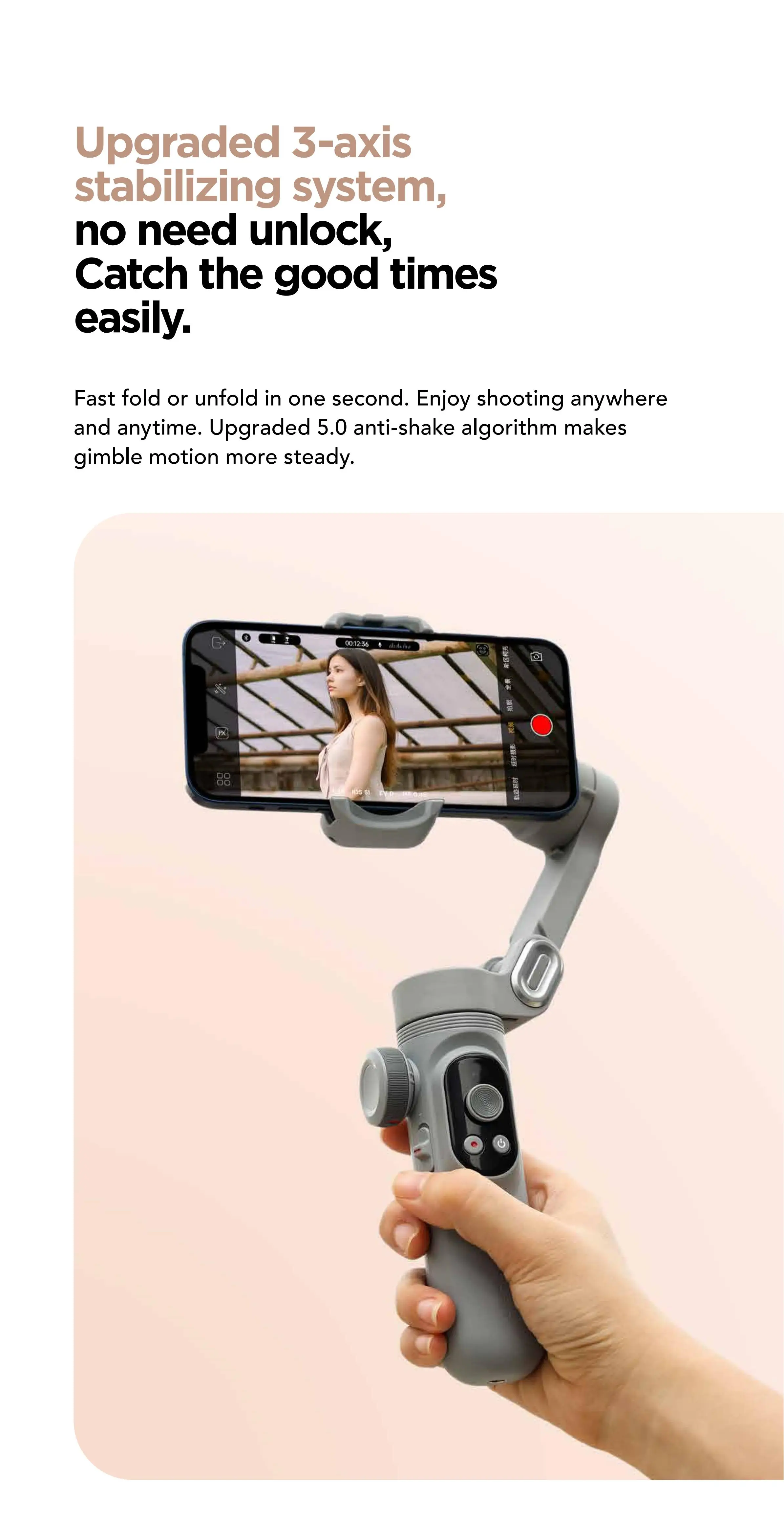 Фото AOCHUAN Smart XPro 3-осевой складной ручной стабилизатор подвеса AI отслеживание с заполняющей подсветкой беспроводная зарядка для смартфона №4