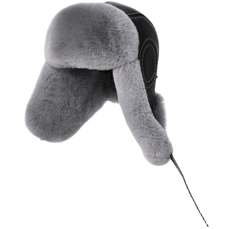 2023 модная мужская зимняя теплая шапка-бомбер из натурального меха кролика рекс -