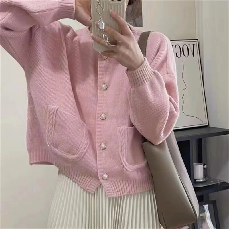 

Spring Autumn New Round Neck Single-breasted Sweet Age-reducing Fashion Knitted Women Sweater Cardigans