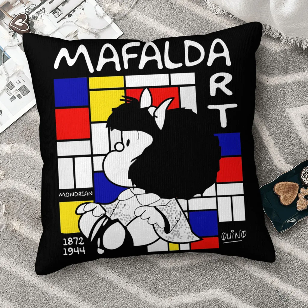 

Cute Chequered Girl Polyester Cushion Cover Mafalda Miguelito Comic Bedroom Car Decorative Washable Throw Pillowcase