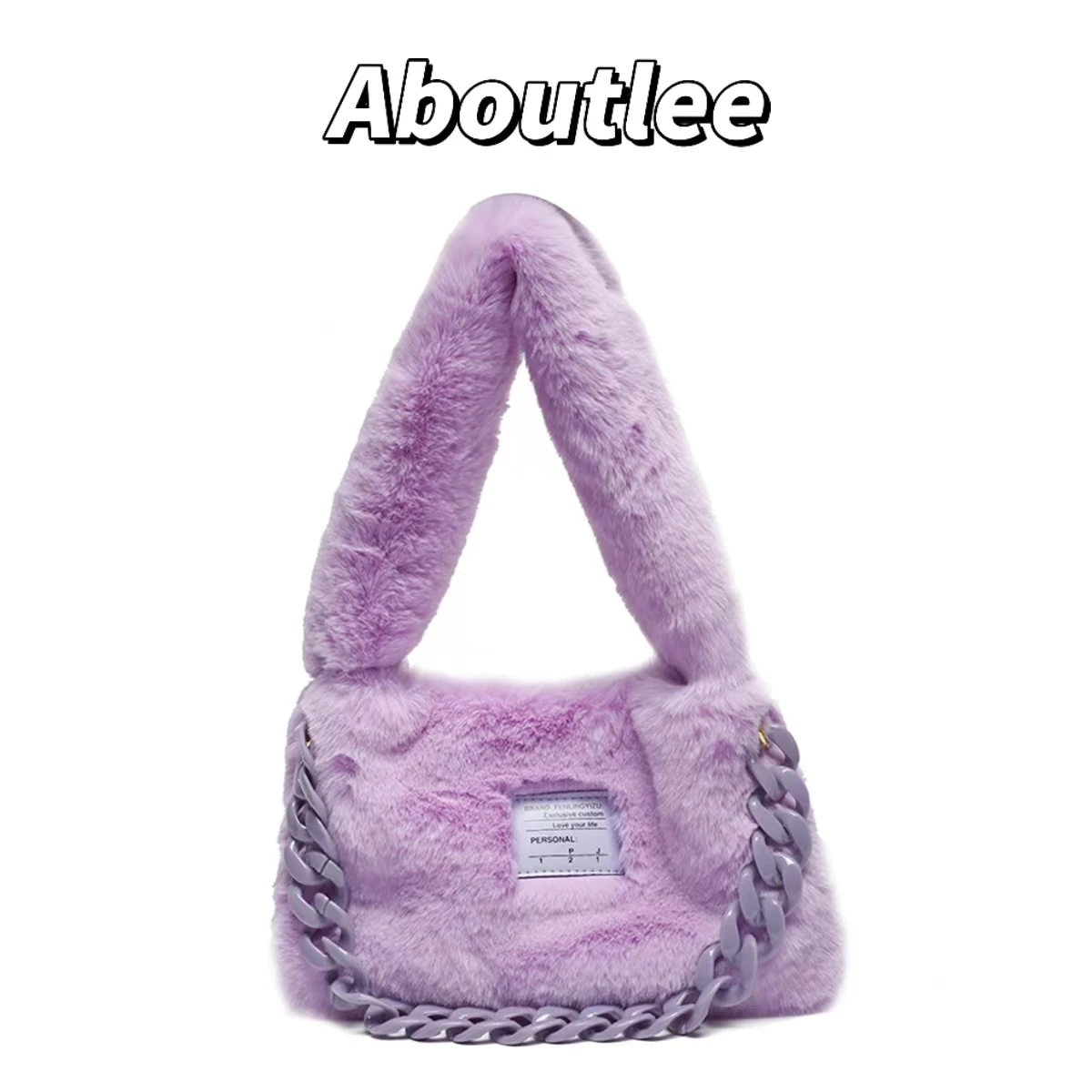 

Aboutlee Purple Furry Handbag Luxury Design Chain Decoration Soft Women Shoulder Bag Fashionable Unique Going Out Wallet