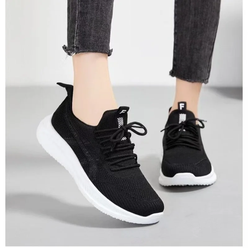 

New Brand Design Mesh Sneakers Women Breathable Walking Black Lace Up Sneakers Autumn Comfort Fashion Fabric Zapatos De Mujer
