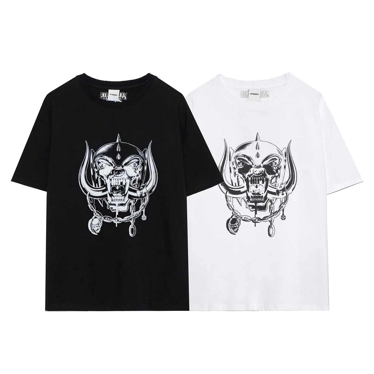 

Vetements T-Shirts for Men Summer VTM Punk Rock Stud Skull Hounds Tooth Ivory Print T-Shirt Harajuku Tshirt Streetwear Tshirts