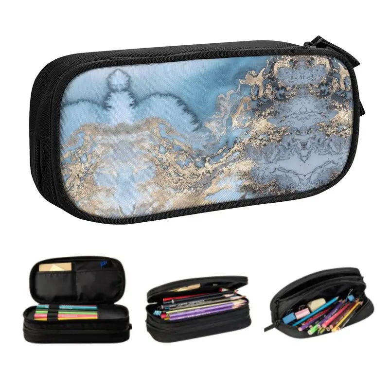 

Пеналы с синим и золотым мраморным рисунком для девочек и мальчиков, большой футляр для хранения, геометрический абстрактный Рисунок, фотоальбом