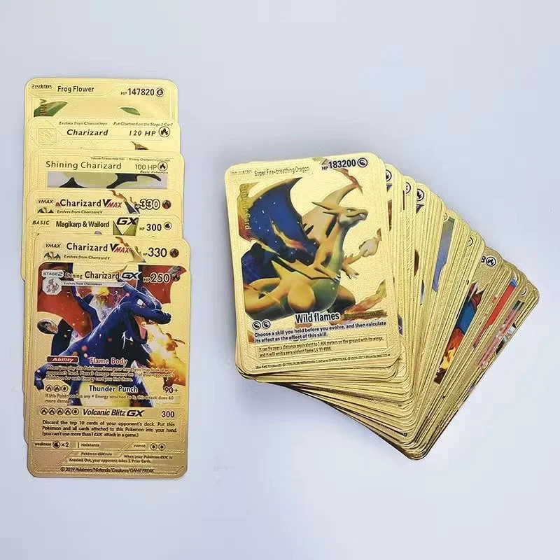 Caja de cartas de Pokémon de 54 piezas, estuche de cartas de juego de colección Vmax Gx, letras doradas, cartas de juego en español