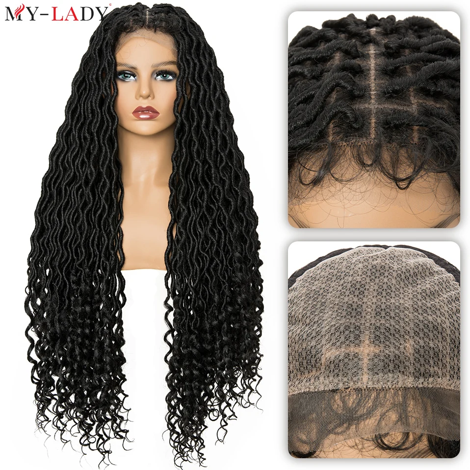 My-Lady Synthetic Braided Wigs 32inch Faux Locs Wig Braided Lace Front Wig Dreadlocks Wig Curly African Braids Hair For Women