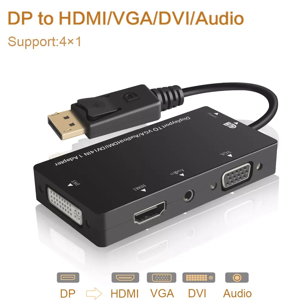

In 1 Displayport DP Male to DVI HDMI VGA Audio Female Adapter Display Port Cable Converter For Computer Projector Notebook TV