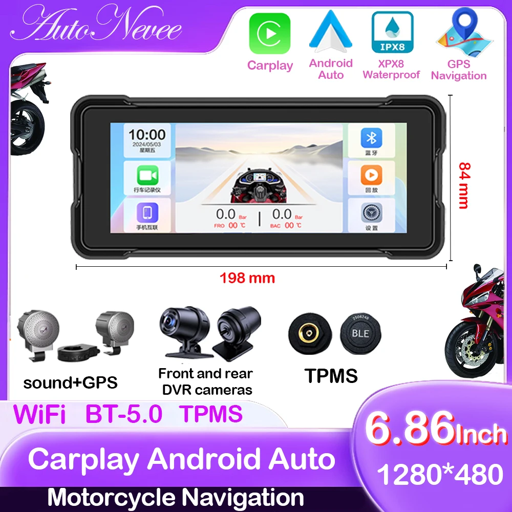 6 86-дюймовый навигационный экран для мотоцикла беспроводной CarPlay Android Auto