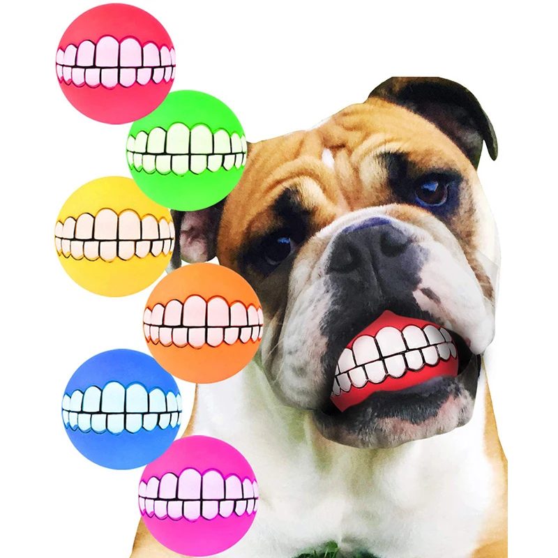 

2PCS Smiling Teeth Ball Dogs Toy for Large Dogs Funny Grinning Squeak Toy Rubber Two Hollow Ball Pet Items Dropshipping Perros