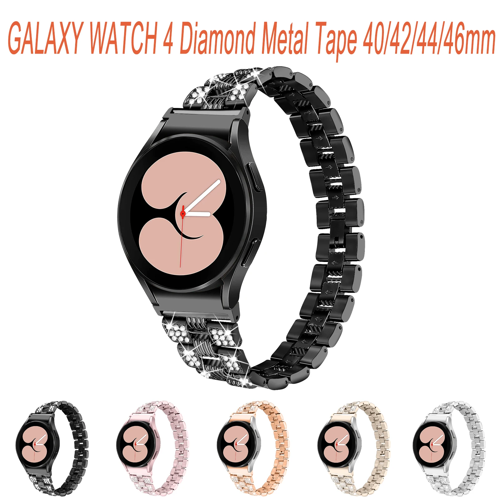 

Ремешок из нержавеющей стали для Samsung Galaxy Watch 4, металлический браслет с двухрядными алмазами и ремешком с резьбой, аксессуары, 40/44 мм, 20 мм